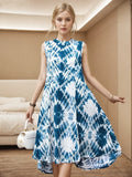 Elegant Tie-Dye Patterns Sleeveless A-Line Dress