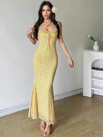 Delicate Straps Vibrant Yellow Summer Maxi Dress