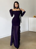 Side Slit Purple Off The Shoulder Maxi Party Dress