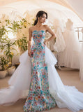 Trumpet Mermaid Sequin Floral Sweetheart Train Prom Dress