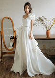 Beading A Line Satin Cut Out Flower Wedding Dress