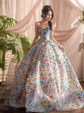 Colorful Sequin Flower A Line Sweetheart Prom Dress