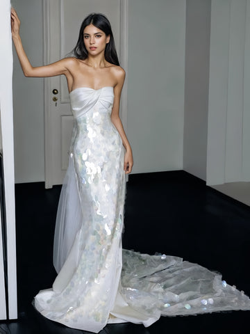 Colorful Sequin Trumpet Mermaid Sweetheart Ruched Wedding Dress