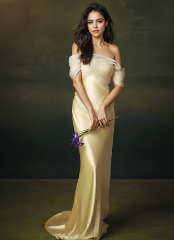 Satin Gold Trumpet Mermaid Off The Shoulder Prom Dress