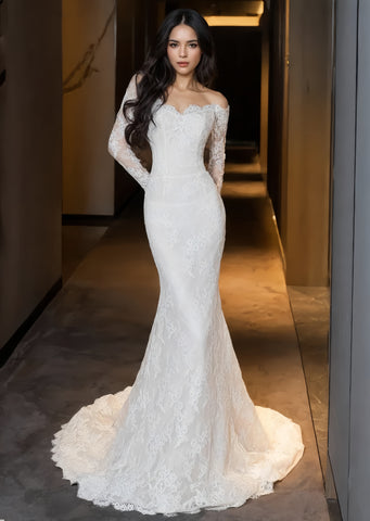 Off The Shoulder Lace Long Sleeve Trumpet Mermaid Wedding Dress