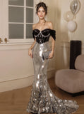 Velvet Sequin Black Trumpet Mermaid Beading Prom Dress