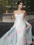 Tulle Lace Strapless Trumpet Mermaid Wedding Dress