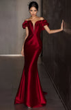 Trumpet Mermaid Burgundy Off The Shoulder Ruffles Prom Dress