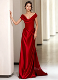 Trumpet Mermaid Satin Off The Shoulder Burgundy Prom Dress