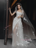 Trumpet Mermaid Satin Strapless Lace Flower Wedding Dress