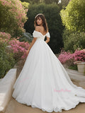 Tulle Ruched Off The Shoulder A Line Wedding Dress