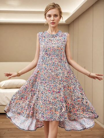 Graphic Print Flowy High-Low Summer Dress Sassymyprom Graphic Print Flowy High-Low Summer Dress Sassymyprom