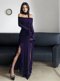 Side Slit Purple Off The Shoulder Maxi Party Dress