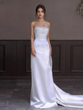 Satin Trumpet Mermaid Beading Strapless Wedding Dress