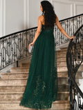 Green Strapless Detachable Train Prom Dress With Slit