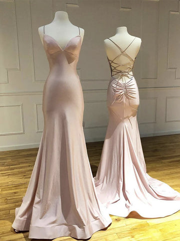 Date-Night Pink Satin Mermaid Prom Dress