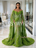 Sassymyprom beaded flower cape mermaid dress full front view