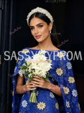 Sassymyprom blue lace sheath dress bodice half-body view