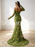 Sassymyprom fitted green floral train back view