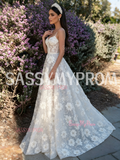 Sassymyprom pearls beading flowers spaghetti straps tulle wedding dress back view
