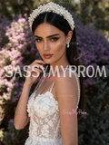 Sassymyprom pearls beading flowers spaghetti straps tulle wedding dress bodice side detail