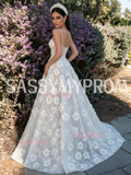 Sassymyprom pearls beading flowers spaghetti straps tulle wedding dress side back view
