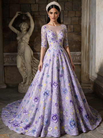 Sassymyprom scoop neck A-line purple dress hero full front view
