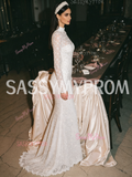 Sassymyprom sheath column beading crystal high neck long sleeve wedding dress front view