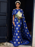 Sassymyprom sheath column blue cape prom dress hero full front view