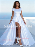satin a-line wedding dress with slit