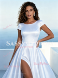 scoop neck wedding dress with slit