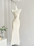 Spaghetti Straps Ivory Satin Party Dress