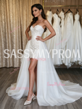 Sheath Column Lace Wedding Dress With Detachable Train