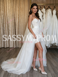 Sheath Column Lace Wedding Dress With Detachable Train