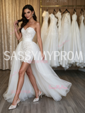 Sheath Column Lace Wedding Dress With Detachable Train