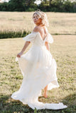 Chiffon Short Sleeve Off-the-shoulder Wedding Dress