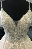 Ivory Sheer Beading Pearl Tulle Spaghetti Straps Wedding Dress