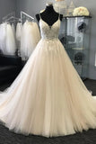 Ivory Sheer Beading Pearl Tulle Spaghetti Straps Wedding Dress