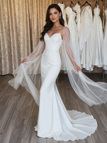 Satin Spaghetti Strap Trumpet Mermaid Wedding Dress