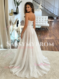 sparkly a-line wedding dress with side slit