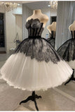 Strapless Short Ball Gown Black And White  Wedding Dress