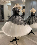 Strapless Short Ball Gown Black And White  Wedding Dress