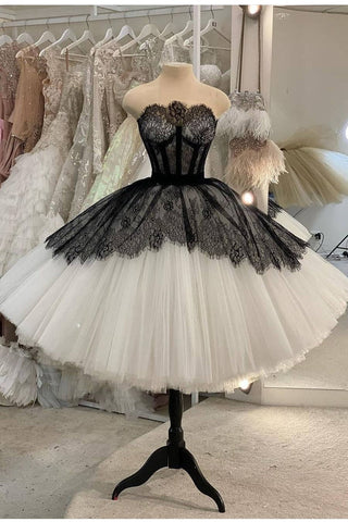 Strapless Short Ball Gown Black And White  Wedding Dress
