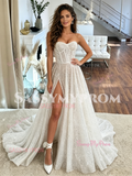 sweetheart a-line wedding dress with slit
