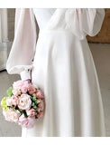Long Sleeve Ankle Length V Neck Chiffon Wedding Dress