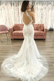 Mermaid Tulle Backless Appliques Details Wedding Dress