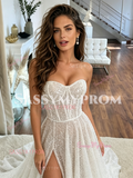 tulle wedding dress with sequins and slit