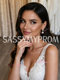 Two Piece Lace V Neck Sheath Column Wedding Dress