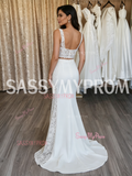 Two Piece Lace V Neck Sheath Column Wedding Dress