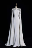 Beading Cape Sleeve Long Sleeve Scoop Spandex Prom Dress